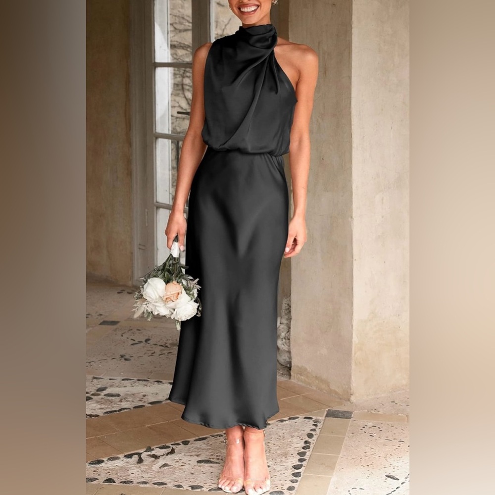 Elegant Black Satin Evening Dress
